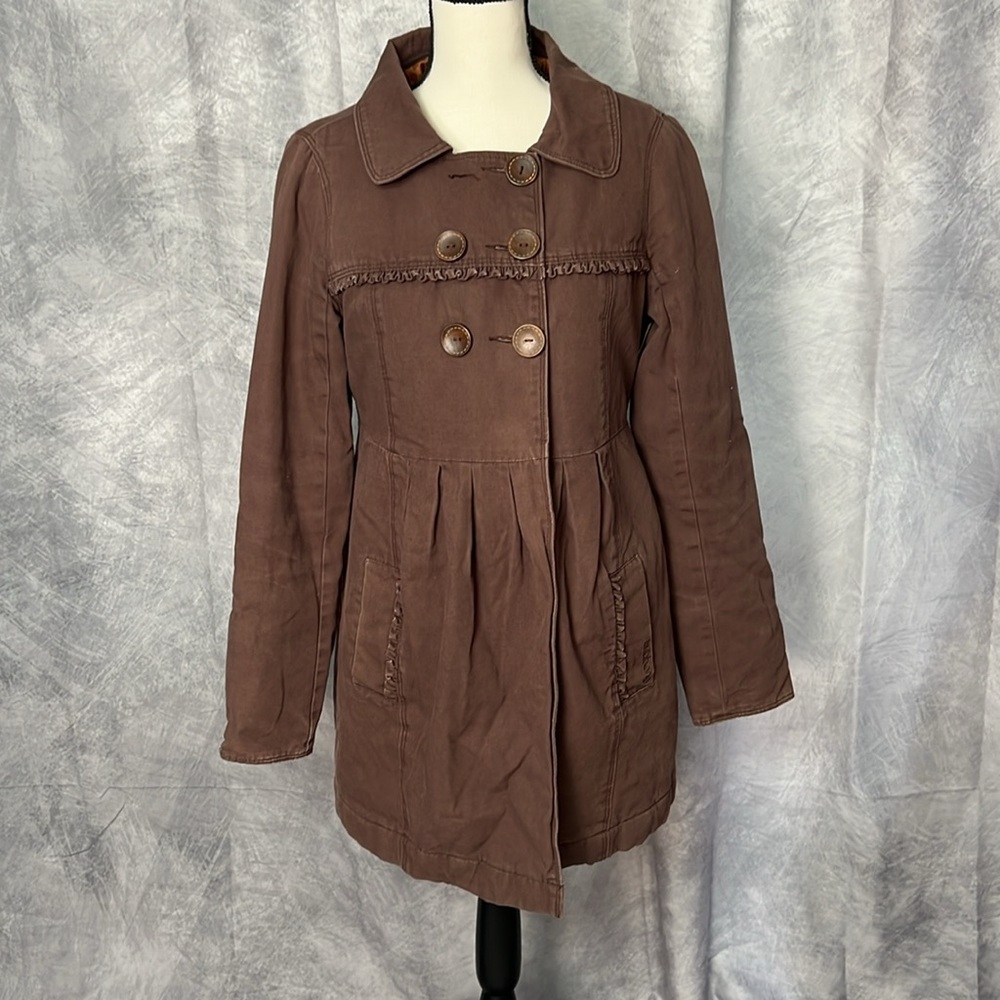 Billabong Brown Heavy Trench Coat with Ruffle Detail